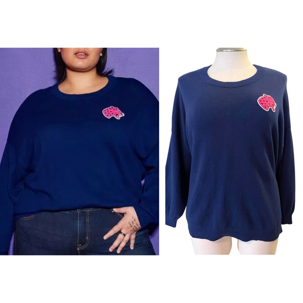 Torrid Lovesick Pink Cheetah‎ Crew Pullover Navy Blue Short Length Sweater 4X